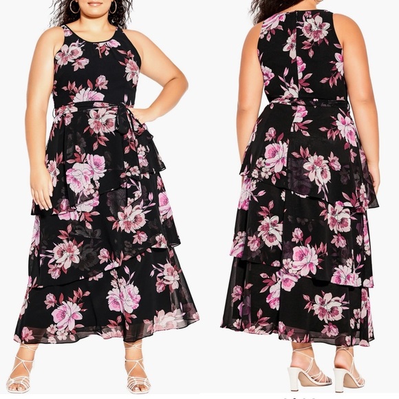 NWT City Chic Epic Rose Tiered Maxi Dress Floral Sleeveless Chiffon 20 Large - Picture 1 of 13